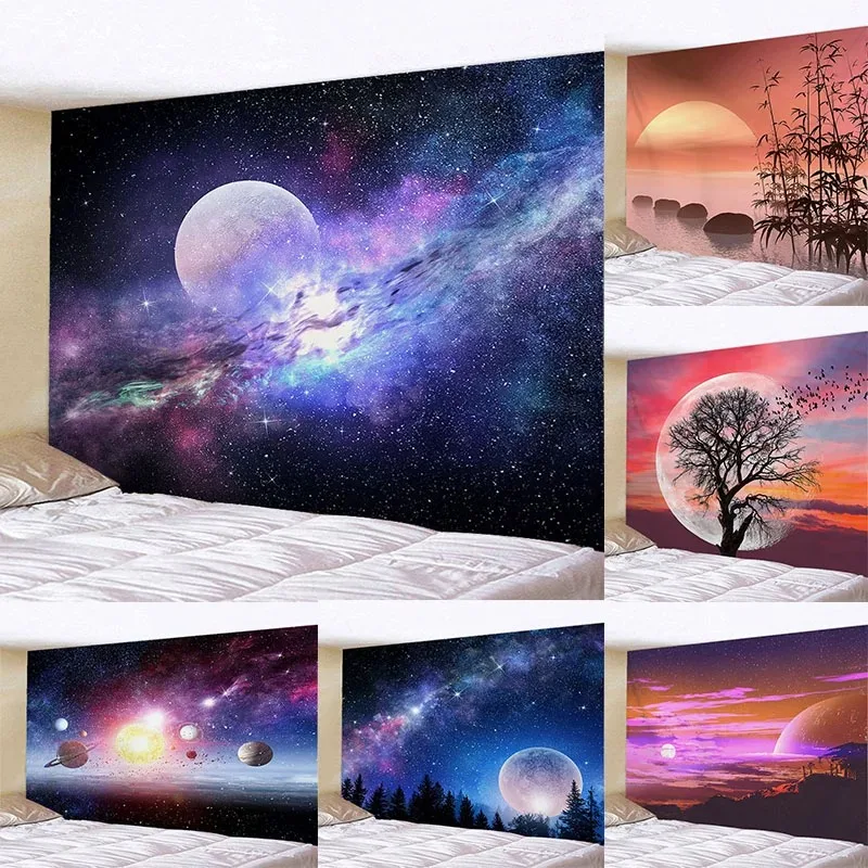 Night moon pattern background cloth bedroom printed wall hanging cloth home decoration room living room tapestry