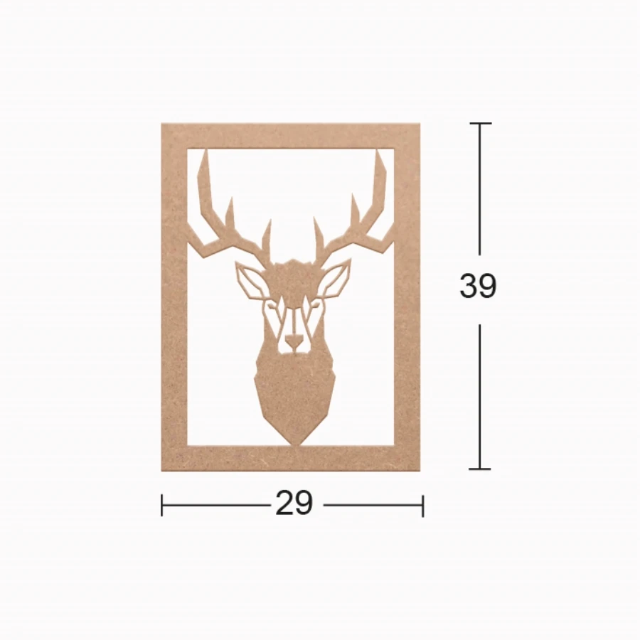 DS20 Decorative Wall Ornament Deer, Raw Wood Mdf Trim