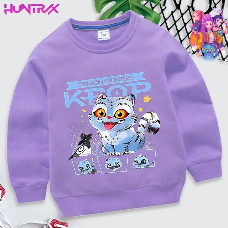 KPop Demon Hunters Cartoon Cute Derpy Hoodie for Girls, Fashionable and Versatile for Autumn and Winter, Simple Casual Warm Top