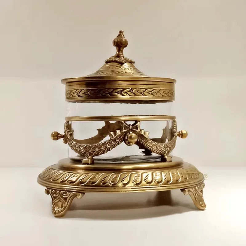 Brass with glass desktop jewelry storage box ornament dried fruit box candy jar European seasoning bottle storage box