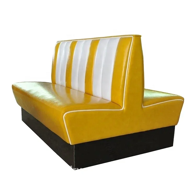 American Vintage Restaurant Booth Yellow Double Leather Modern Booth Sofa