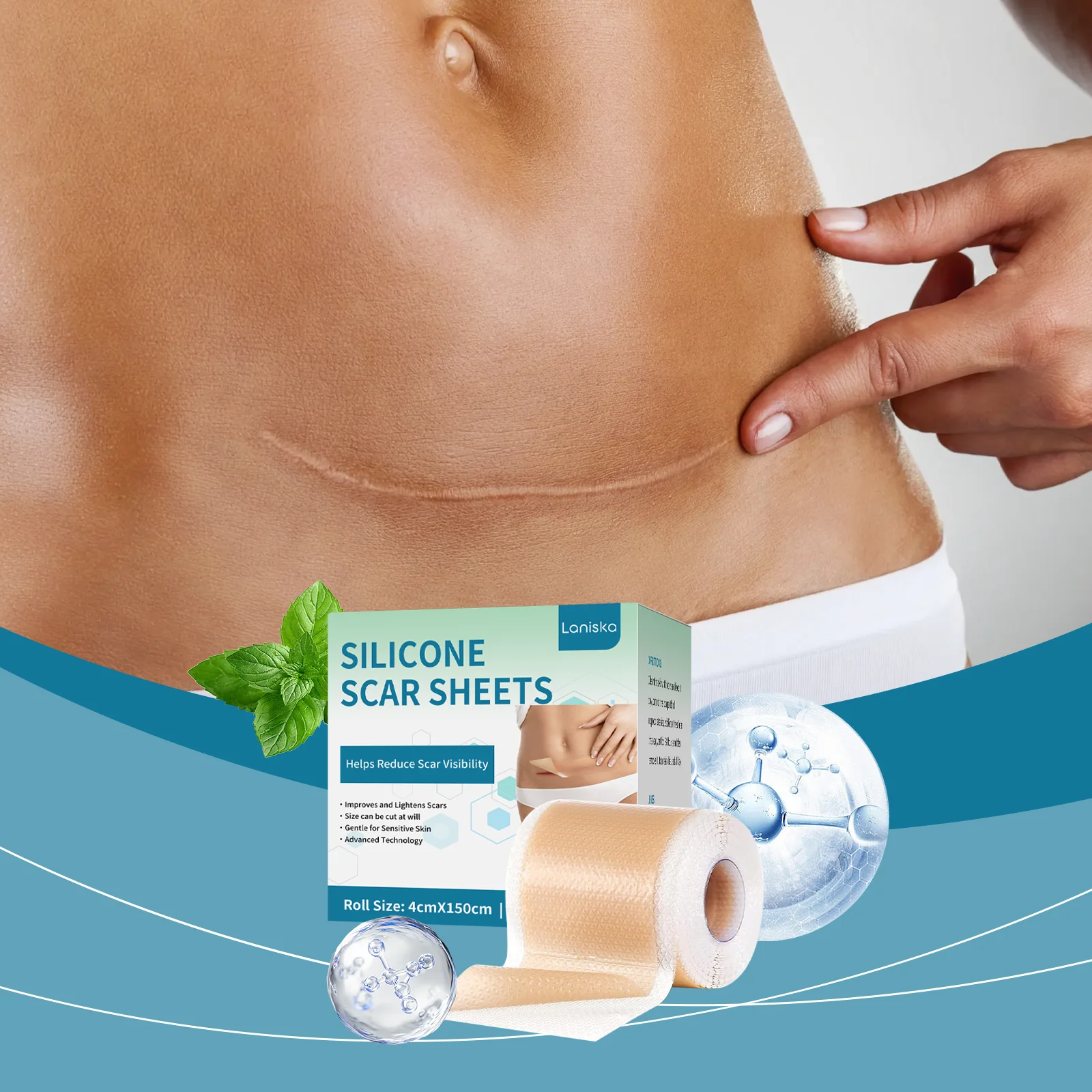 Silicone Scar Sheet Skin‑Friendly Use Reduce Scar Visibility Improve Scar Appearance For Surgery Injury Stretch Mark Skin Care