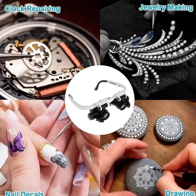 Head-Mounted Magnifying Glass, Adjustable Magnifying Glass and LED 8X 15X Watch Jeweler's Close-Up Work for Repairing Glasses