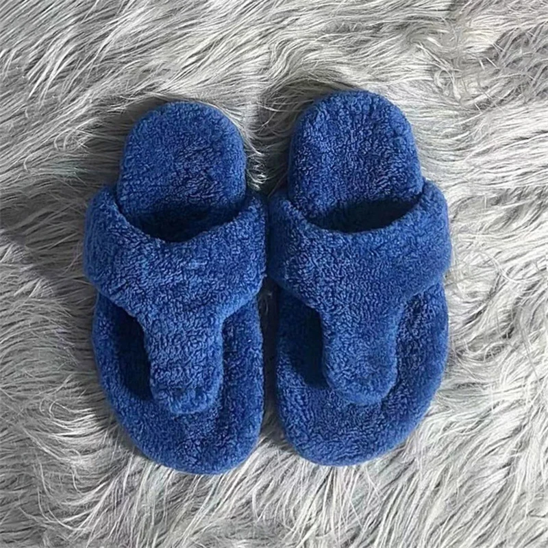 Women's Mules Real Woll Fur Slippers Flip Flops Woman Slippers Slides Fluffy Non Slip Shoes For Indoor