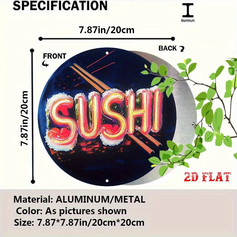 1 قطعة النيون السوشي وعيدان تناول الطعام جولة الألومنيوم تسجيل مقاومة الطقس جدار الفن المعدني للداخلية/الخارجية ، ديكور اليابانية المعاصرة #2