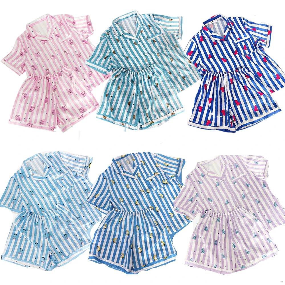 Completo Casual Kawaii BT21 per Casa, T-shirt a Maniche Corte e Pantaloncini in Poliestere Sottile, CHIMMY COOKY KOYA TATA, Regalo Anime