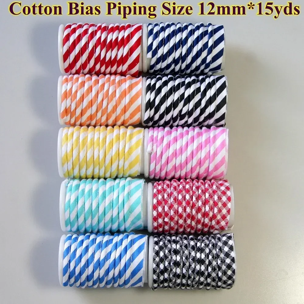 100% Cotton Strips Checks Bias Piping,Bias Piping Tape with Cord,size:12mm,15yds DIY Handmade Home Textile Bedding