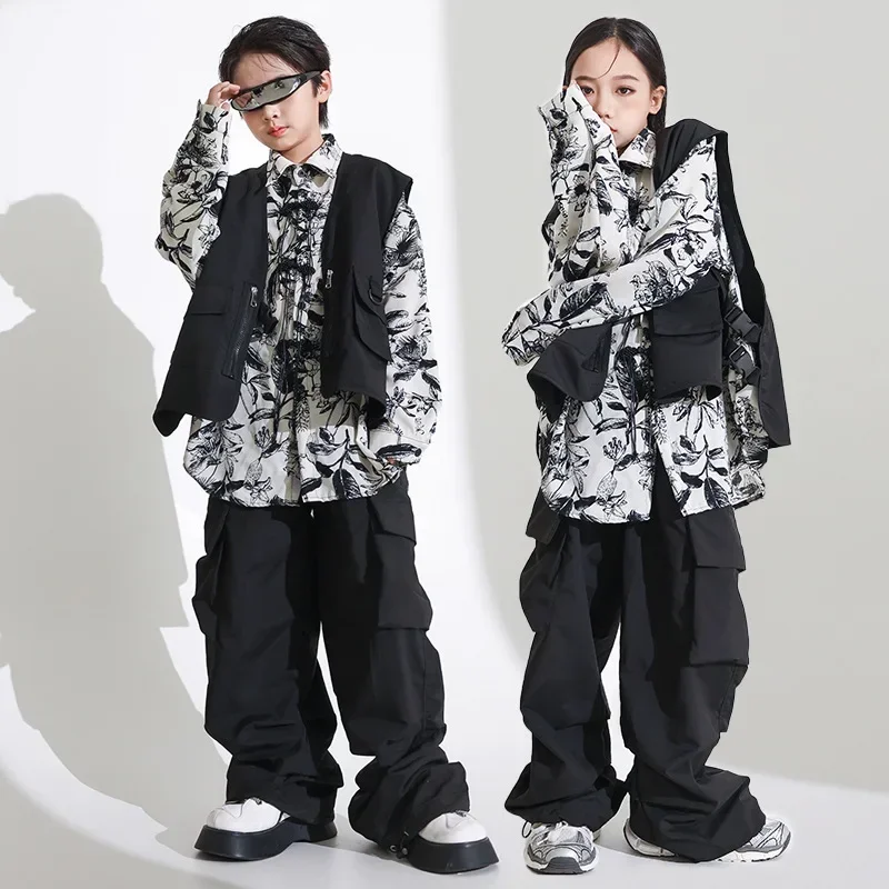 

Hip Hop Boys Cool Vest Shirt Cagro Pants Girl Print Blouse Street Dance Trousers Children Streetwear Teen Kids Jazz Clothes Sets