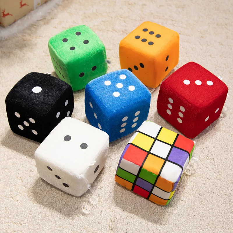 6/8/10CM Fuzzy Plush Dice with Dots Retro Square Plush Hanging Mirror Dices Kid Toys Car Interior Ornament Decoration