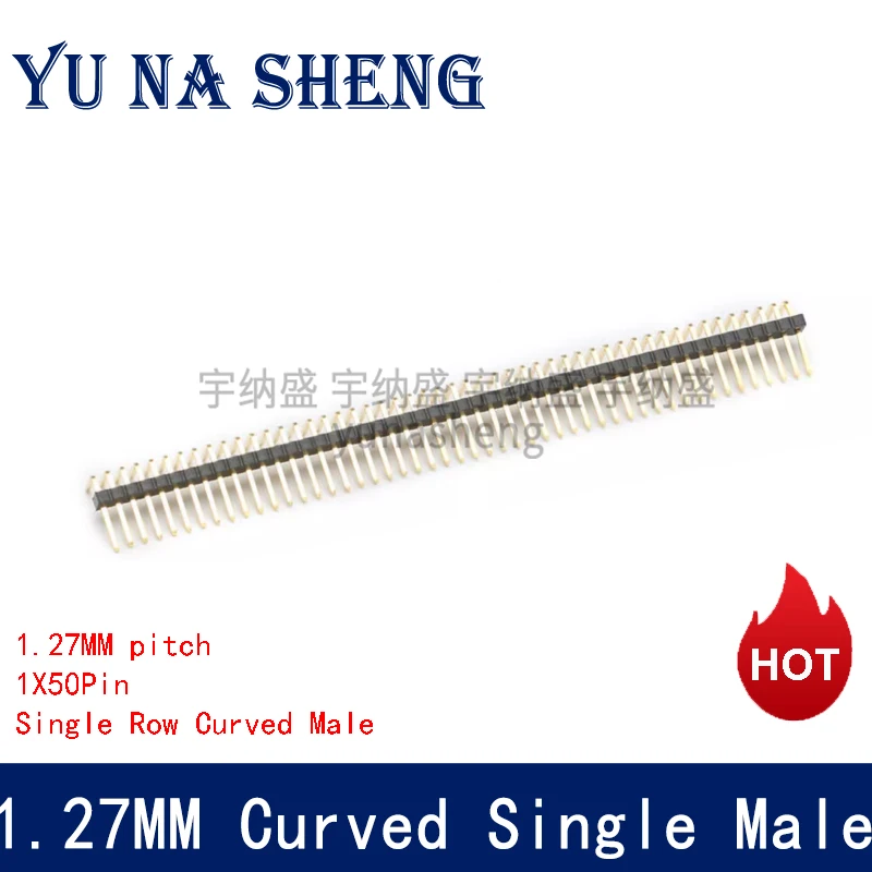 

100pcs 1.27mm 1*50P 1X50Pin Pin Header 90D Du curved Male Pont connector Right Angle Single Row Single Plastic Gold-plated