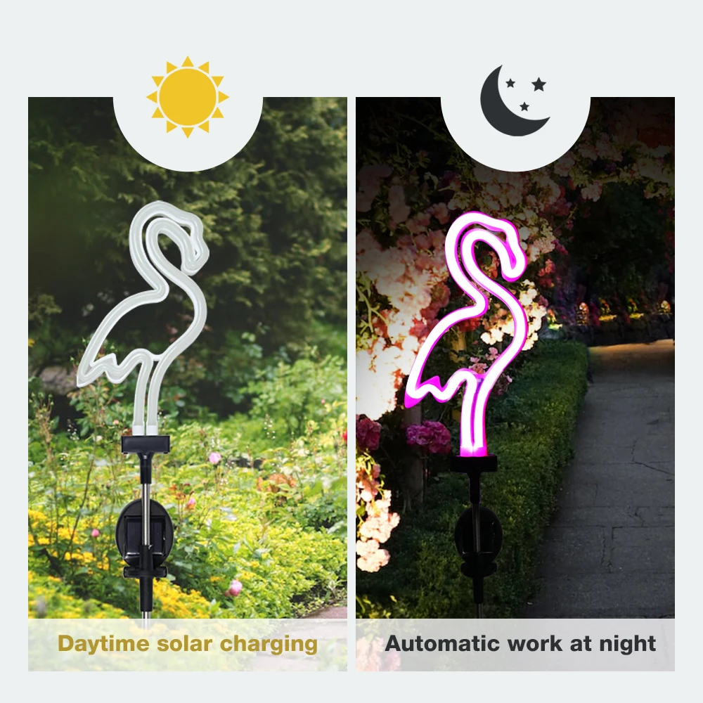 Solar Neon Flamingo Light Outdoor Courtyard Decoration Light LED Garden Lamp Waterproof Patio Walkway Light Stake Lawn Light
