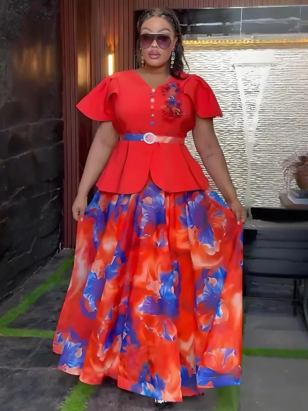 

Elegant African Dresses for Women 2025 Summer Fashion Short Sleeve Print Robe Plus Size Muslim Wedding Evening Party Long Dress