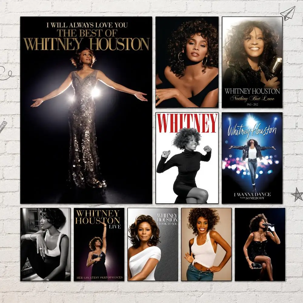 Singer W-Whitney Houston Poster PP Self-Adhesive Waterproof Wall Decor for Bedroom,Living Room,Dorm,Bar Aesthetic Decor Gift