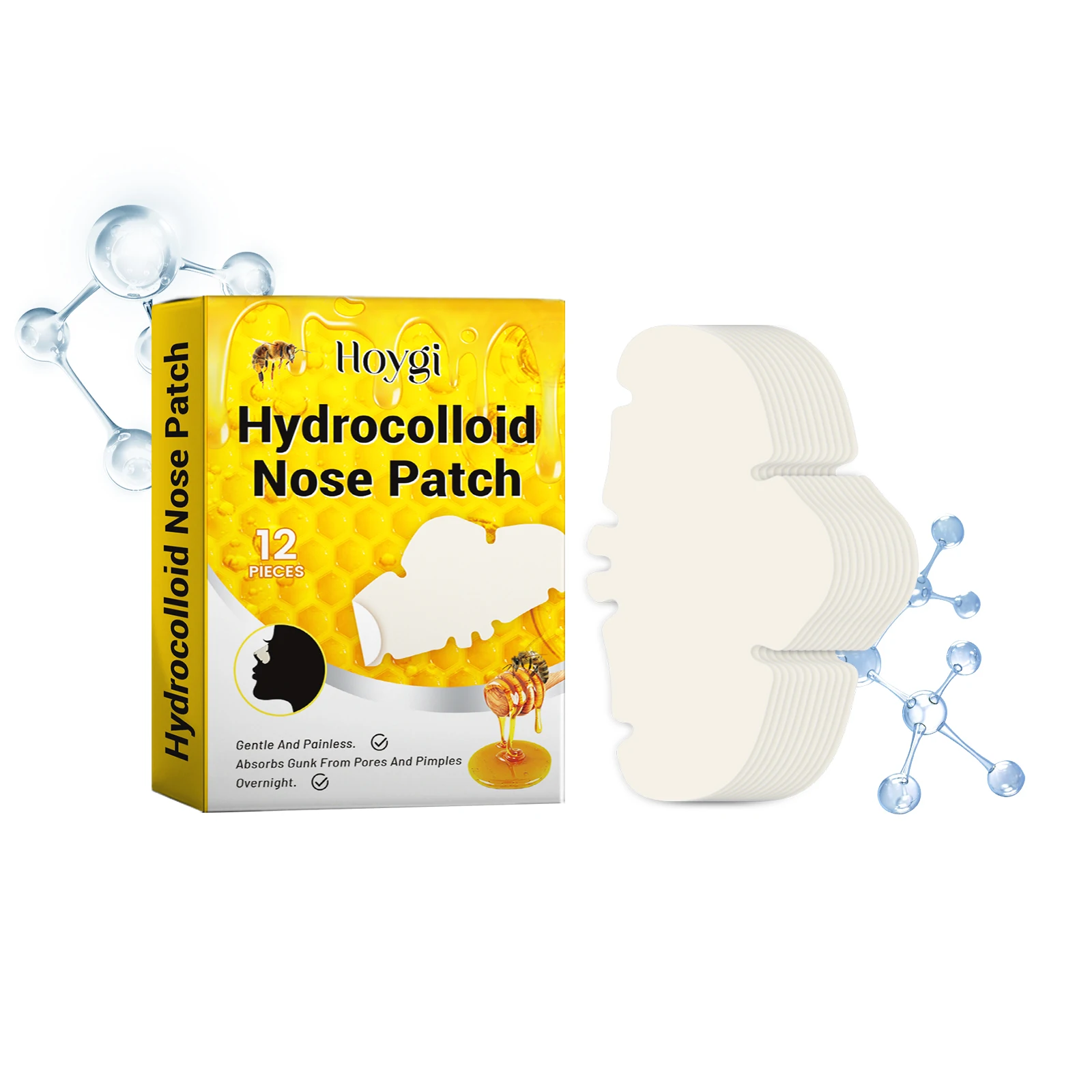 HOYGI 12-60PCS Patchs Hydrocolloïdes pour le Nez Élimination des Points Noirs Patch pour le Nez Nettoyage en Profondeur Boutons Rétrécissement des Pores Soin de la Peau Masque
