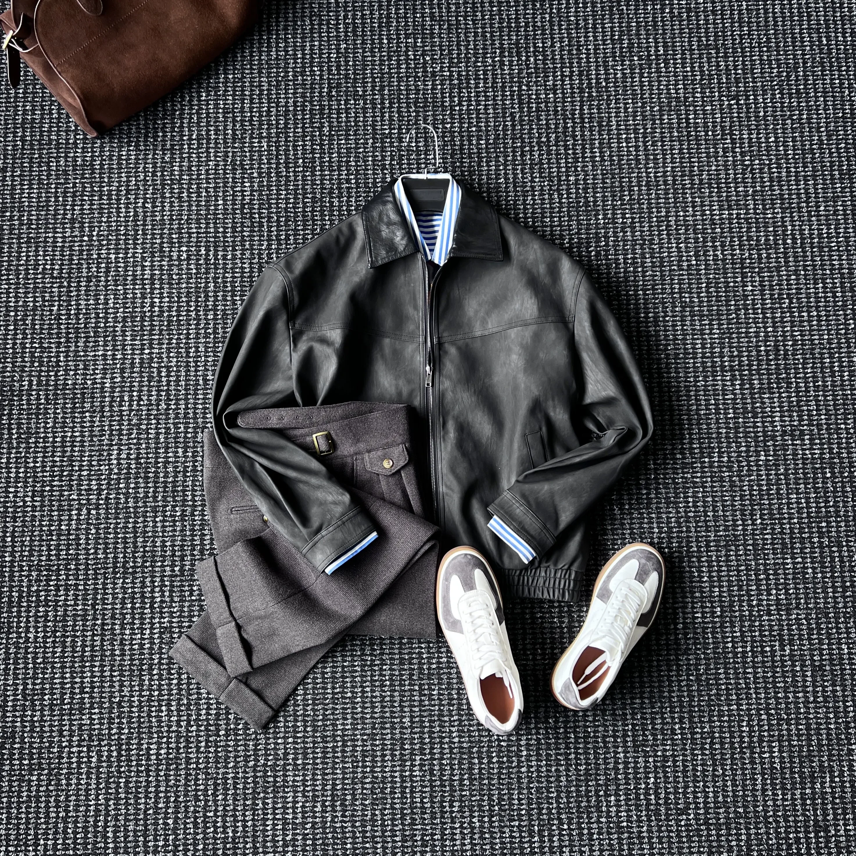 Autumn and winter American old money retro old leather jacket men's fashion high sense casual commuter jacket