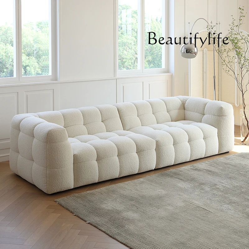 Cream Style Straight Row Living Room Cotton Candy Fabric Sofa French Minimalist Lambswool Retro Sofa