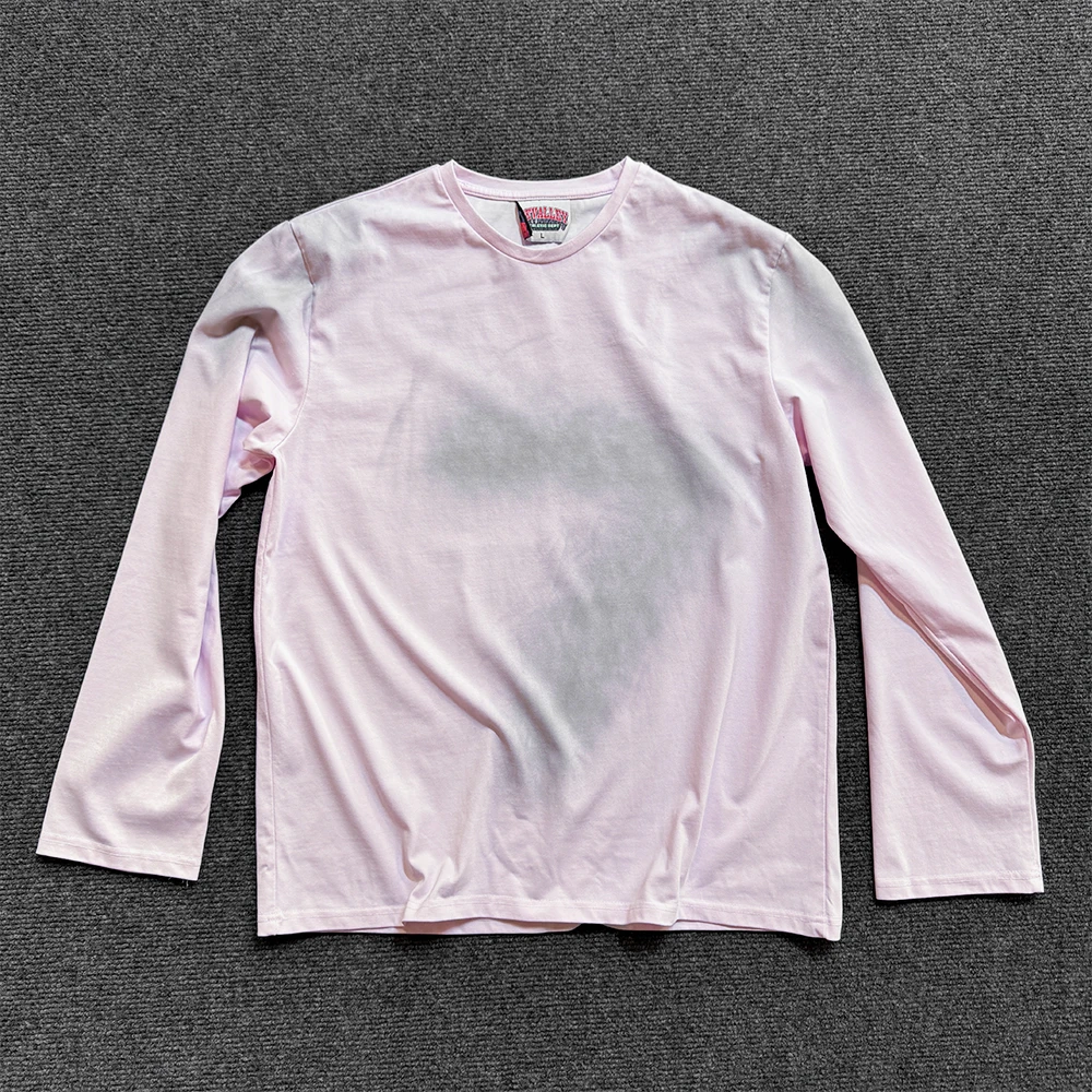 Wang Studio Vintage Washed Long Sleeve T-Shirt Couple Base Layer Top Dirty Design High-End Feeling Casual Style  Color