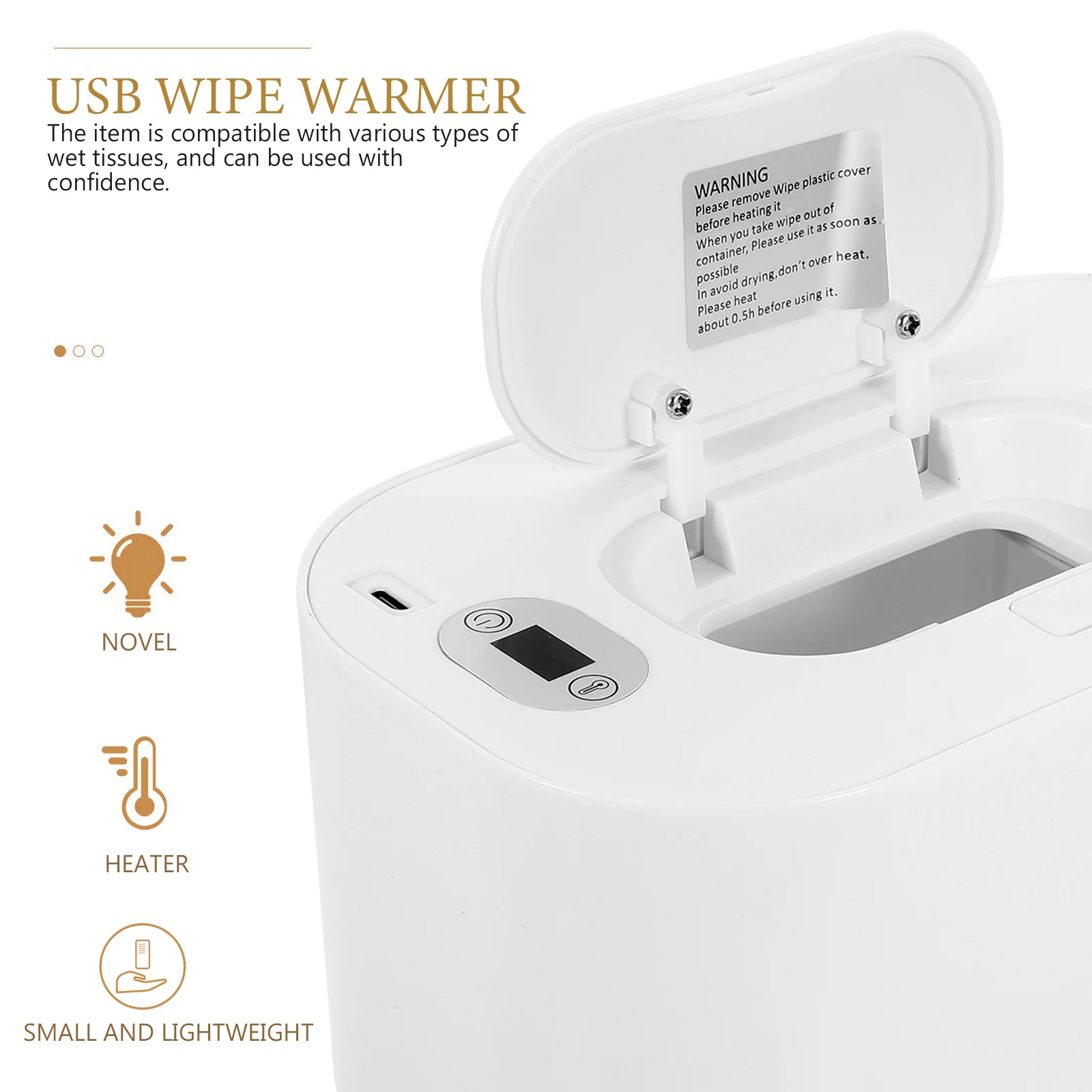 Scaldasalviette portatile USB Riscaldatore per fazzoletti bagnati Design compatto e leggero per viaggi in auto a casa Compatibile con tutte le salviette