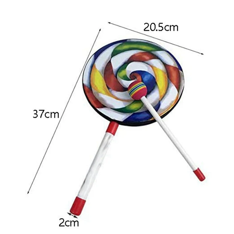 2Pcs 8Inch Lollipop Shape Drum With Mallet Rainbow Music Rhythm Instruments Kids Baby Children Playing Toy