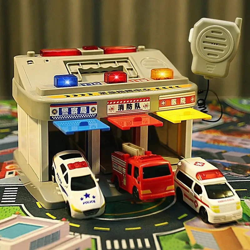 Deformation music simulation track fire engineering ambulance parking lot Diy boy car toy children's gift