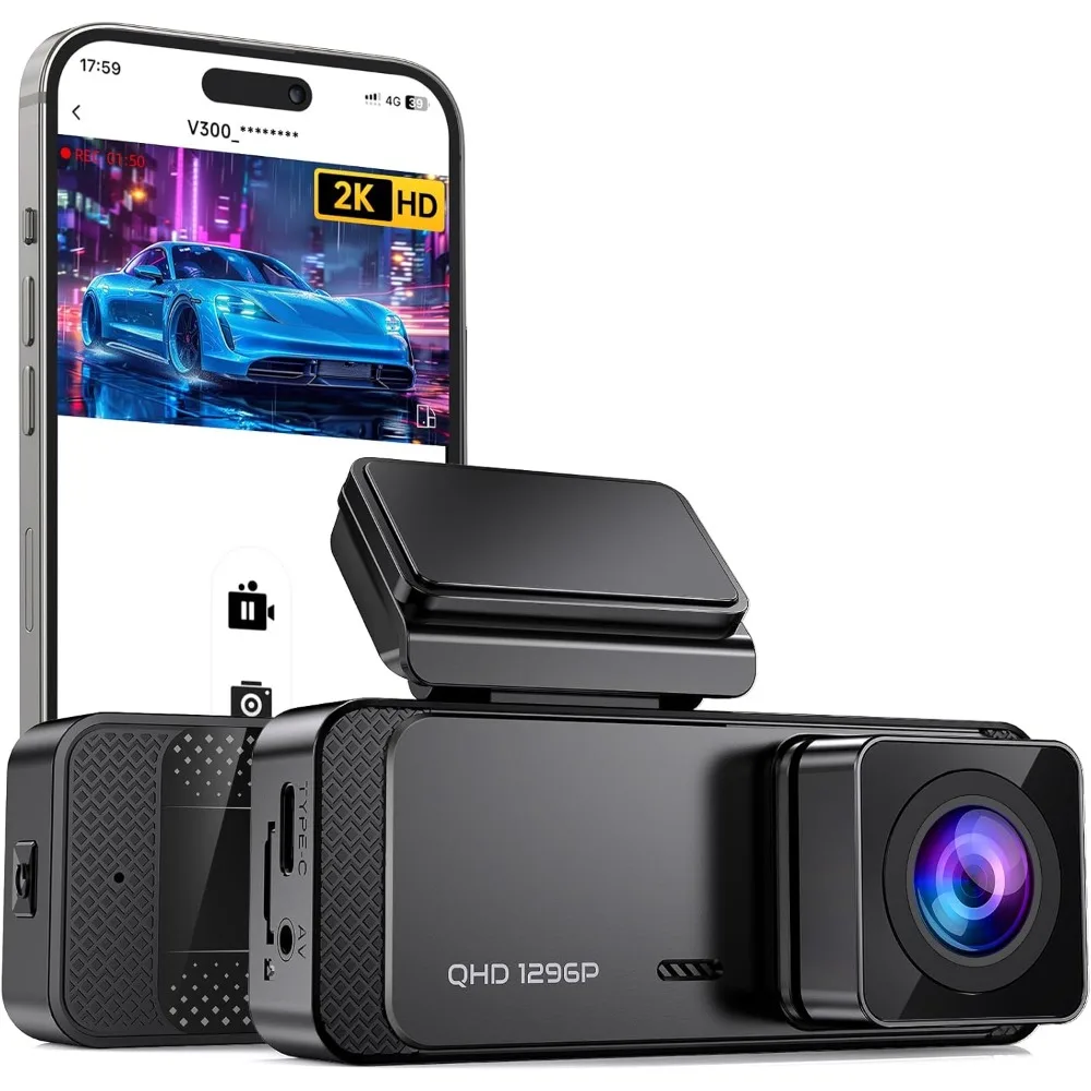 

Dash Cam 1296P Front Dashcam, V300 WiFi Dash Camera for Cars with App, Night Vision, Mini Hidden Single Car Camera, Loop Recordi
