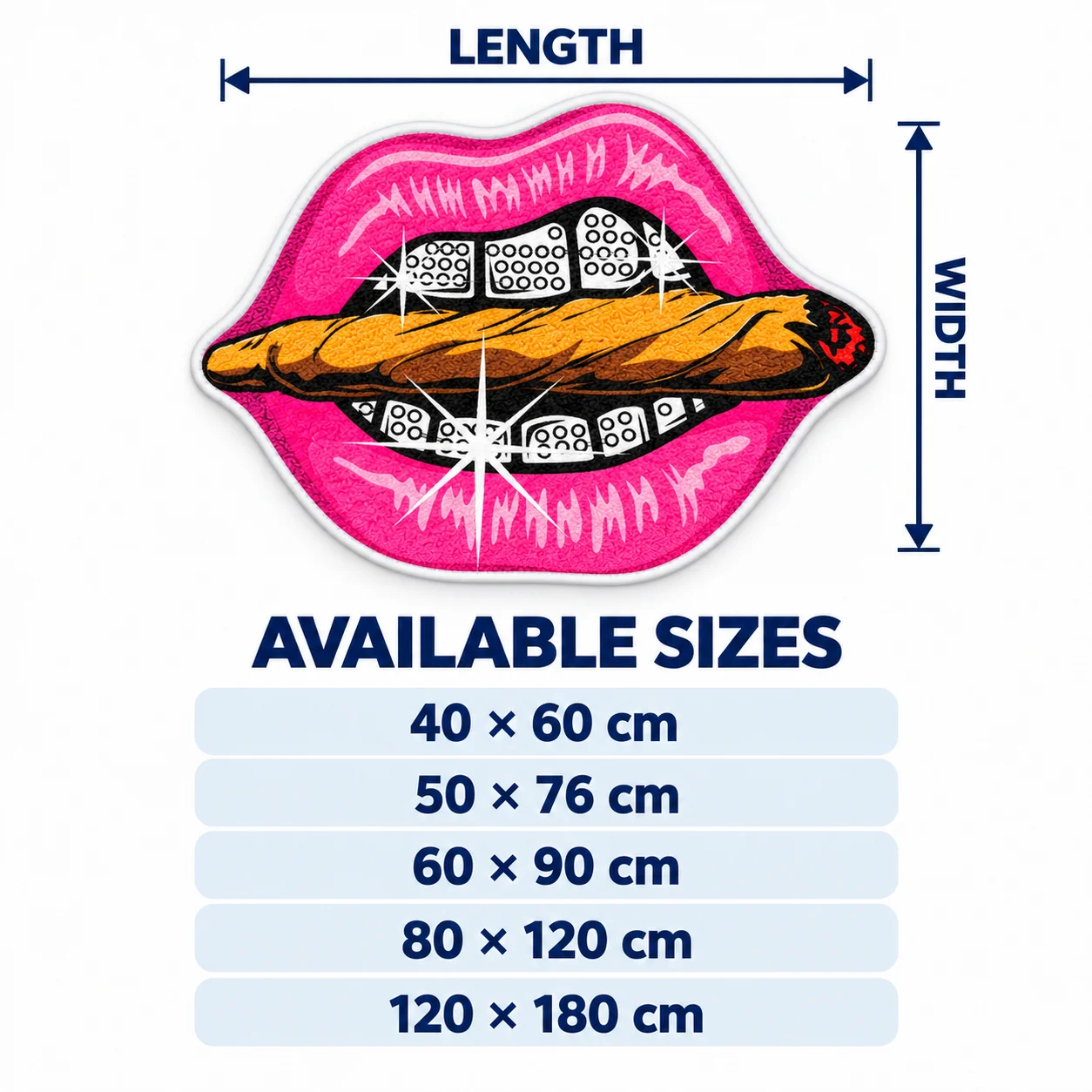 Pink Lips Shine Teeth Cigar Shaped Area Rug, Creative Art Floor Mat for Bedroom Dressing Room Lounge Modern Novelty Home Decor