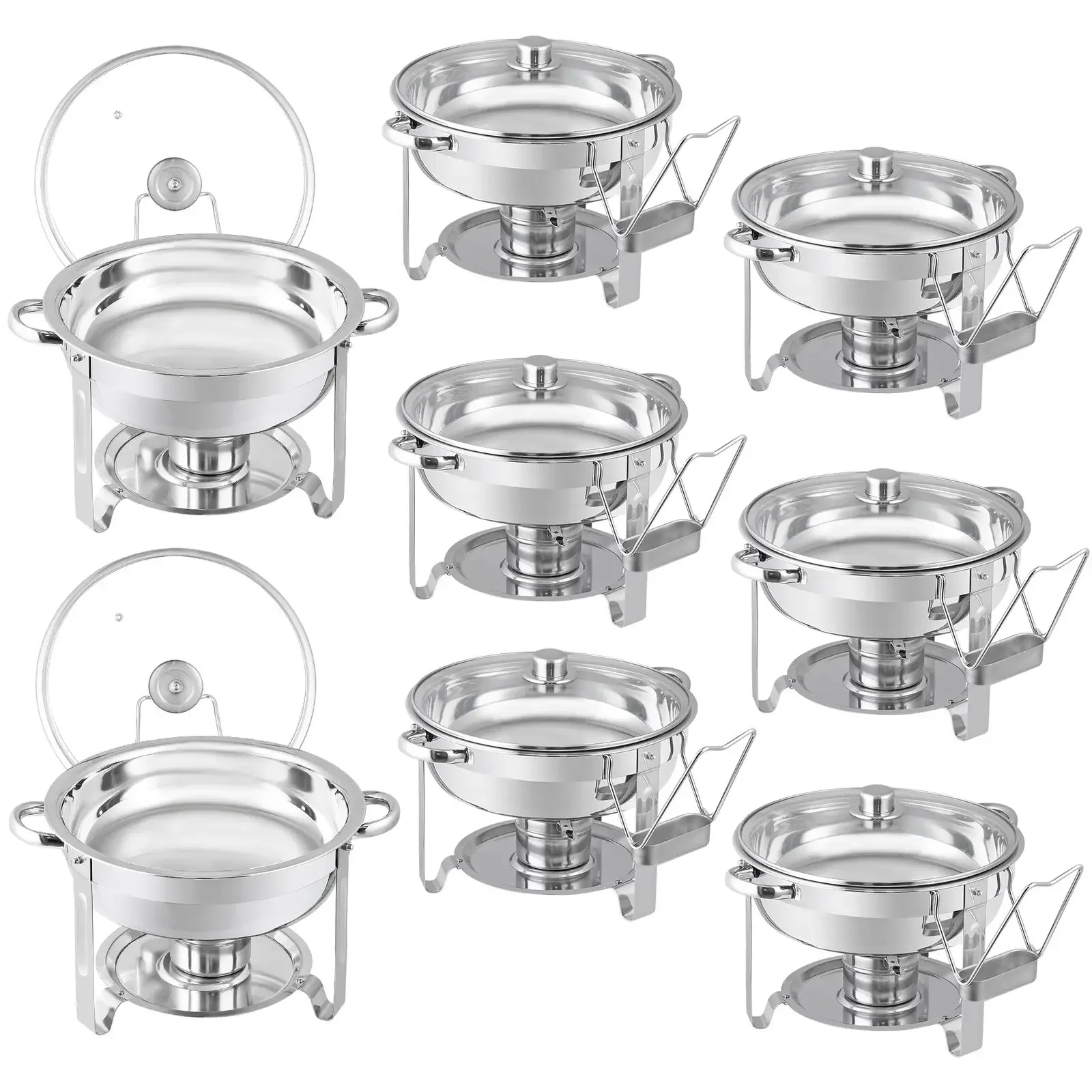 8 PCS Chafing Dish Buffet Set 5 Qt Round Stainless Steel Chafer for Catering