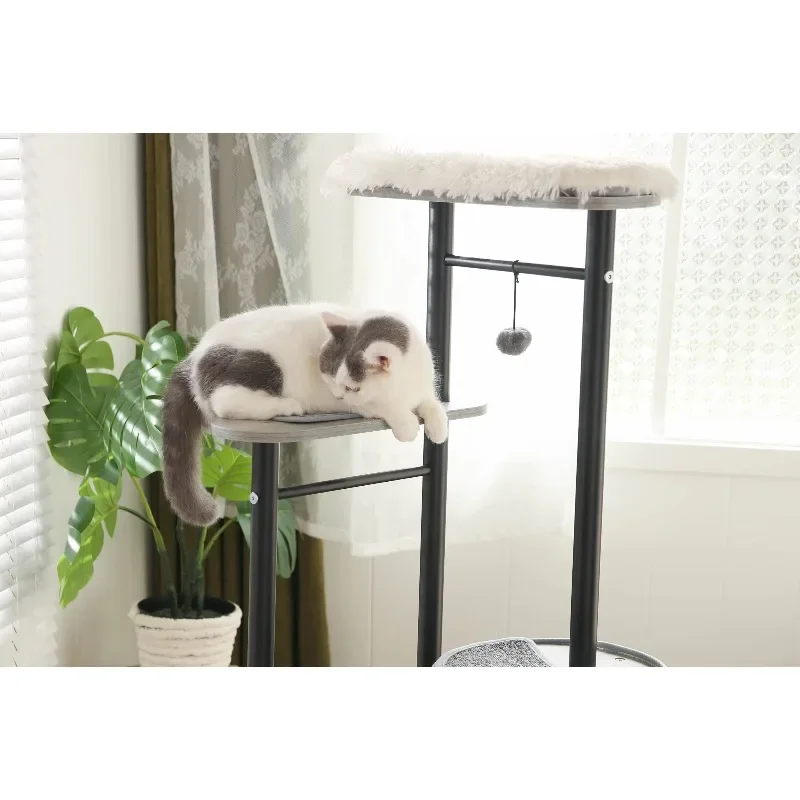 Luxury modern metal multi-story cat tree with apartment space-saving cat tower with scratch column for indoor cats