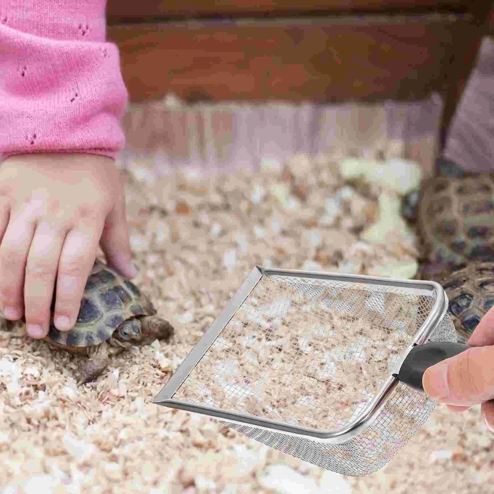 Pala de arena para Reptiles, caja de sustrato de malla de cobre, filtro de acero inoxidable, limpiador de ropa de cama, tamiz de gato, Metal fino