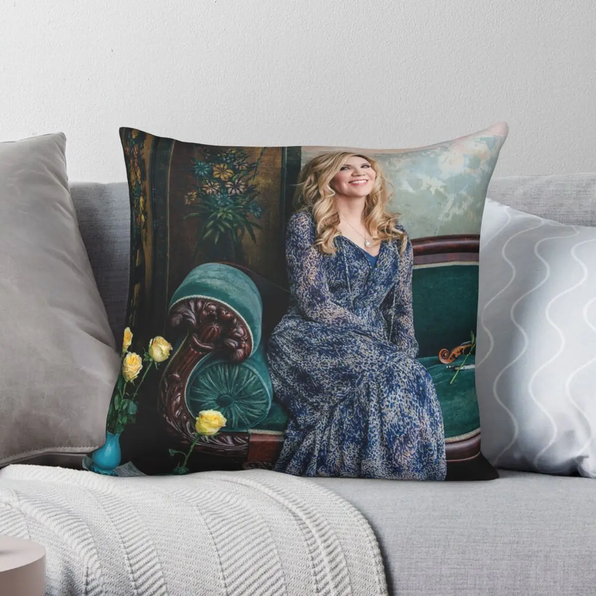 Alison Krauss 1 Square Pillowcase Polyester Linen Velvet Printed Zip Decor Car Cushion Cover