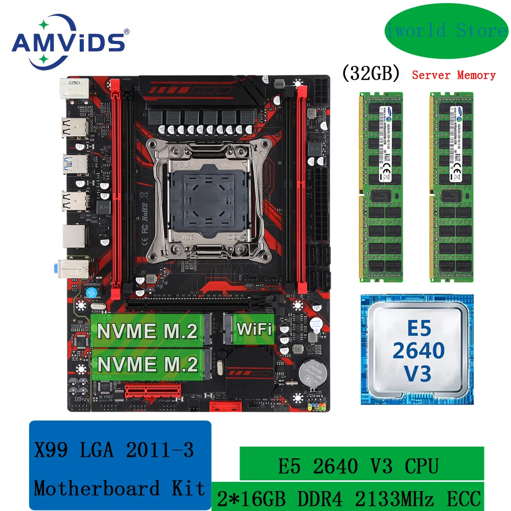 

x99 motherboard X99 kit xeon E5 2640 v3 processor and 32GB(2*16GB) 2133MHz DDR4 ECC REG memory combo LGA 2011 v3 Set M.2 NVME