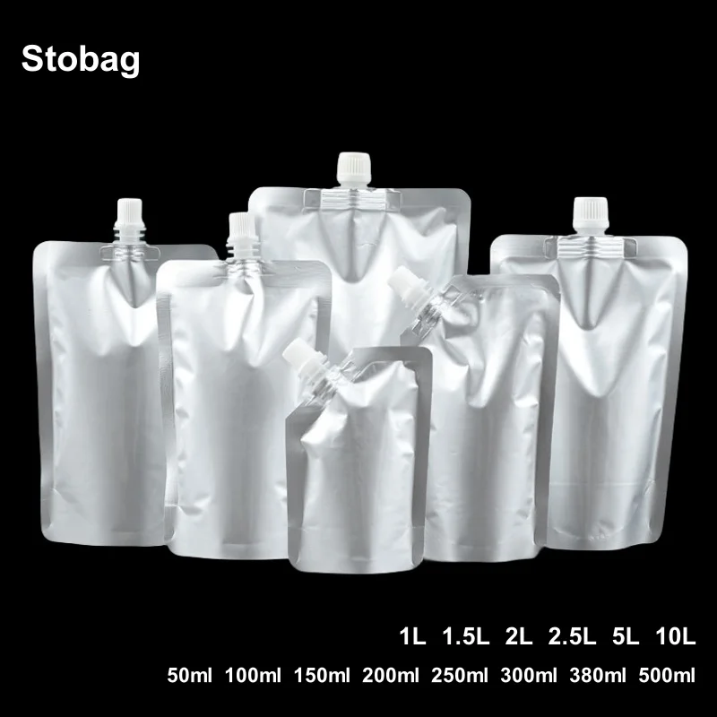 

StoBag 50pcs Aluminum Foil Liquid Packaging Drinking Nozzle Bags Milk Juice Beverage Sealed Storage Reusable Pouches Wholesale