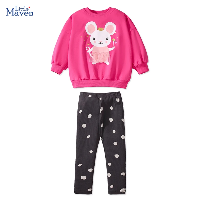 Little maven Toddler Girl Clothes Mouse Princess Sets Autumn Suit for Girls Two-piece Cute Tops+Dot Leggings Baby Girl Clothing