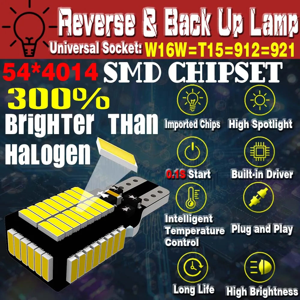 2pcs W16W T15 921 LED Canbus Reverse Light Bulbs Backup Lamps for Ssangyong Musso Grand Korando Rexton Kyron Actyon Turismo Tivo
