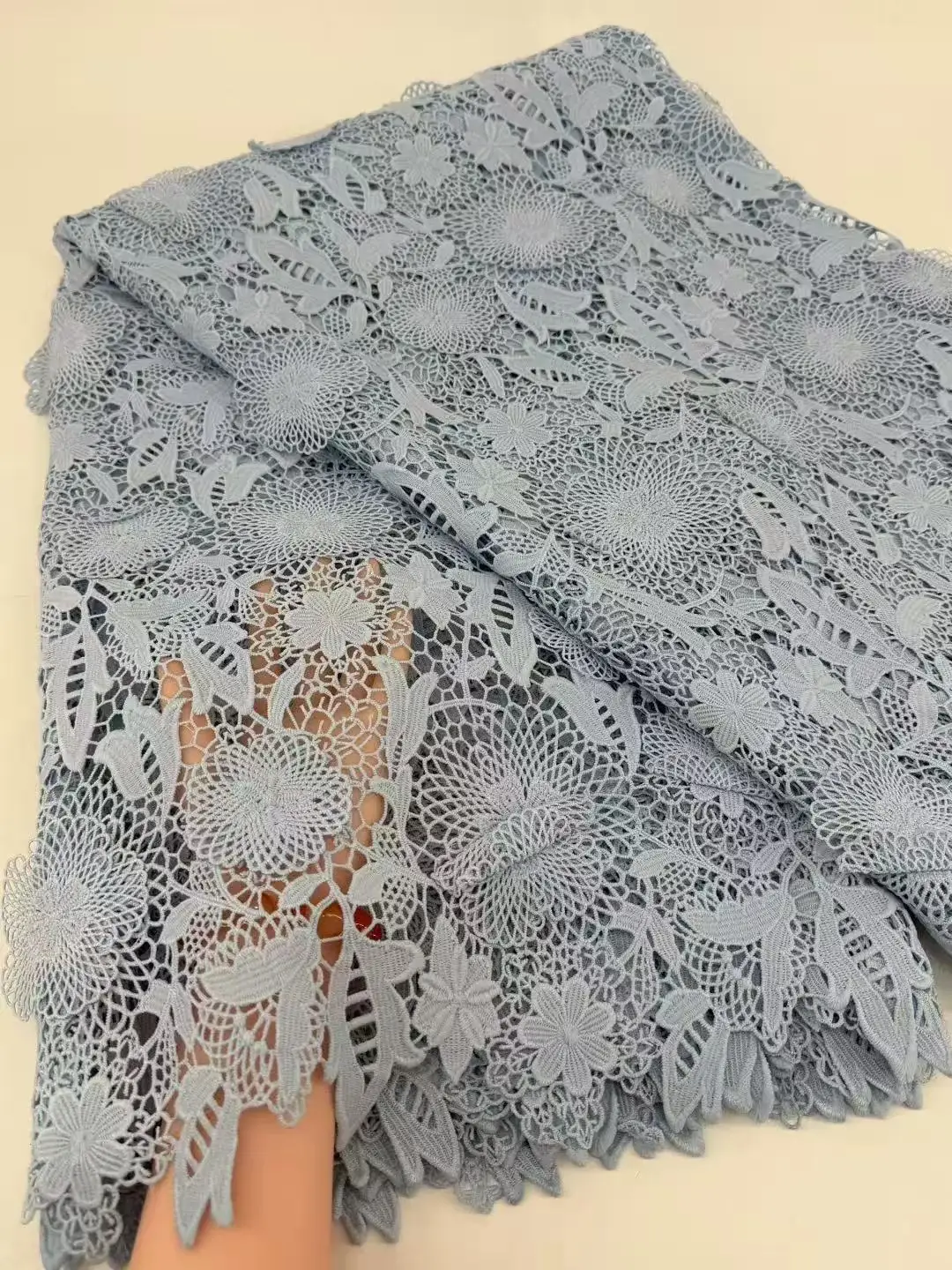 

latest lace fabric high quality 2025 Purple Nigerian Cord Lace Fabric 5 Yards African Water Soluble Guipure Lace for Sewing