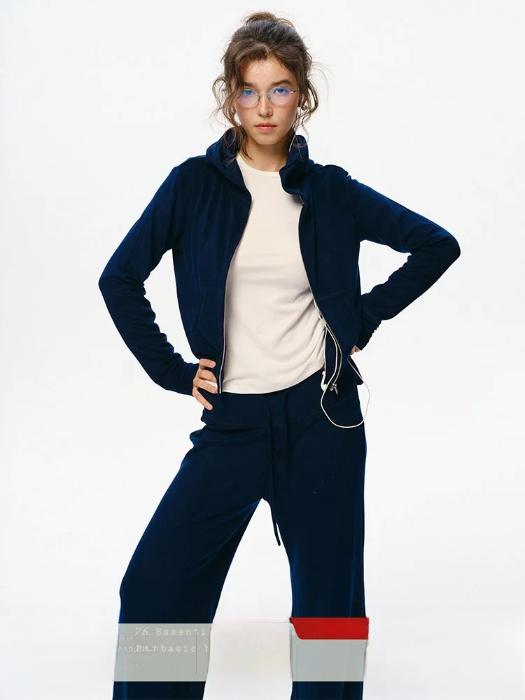 

Casual Hooded Sweatshirt Cardigan Women's High Waist Long Pants Two-Piece Set Spring New Style Versatile Lazy Person's Clothing