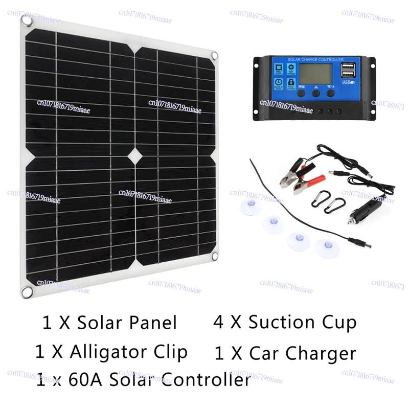 

Solar Panel Kit with 60A Controller USB Portable Solar Power Charger for Bank Battery Camping Car Boat RV Solar Plate200W 12V