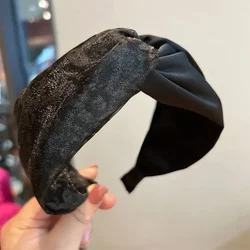 New Vintage Patchwork Headband Wide Edge Leopard Mesh Cross Headband Clip Women's Hair Accessories
