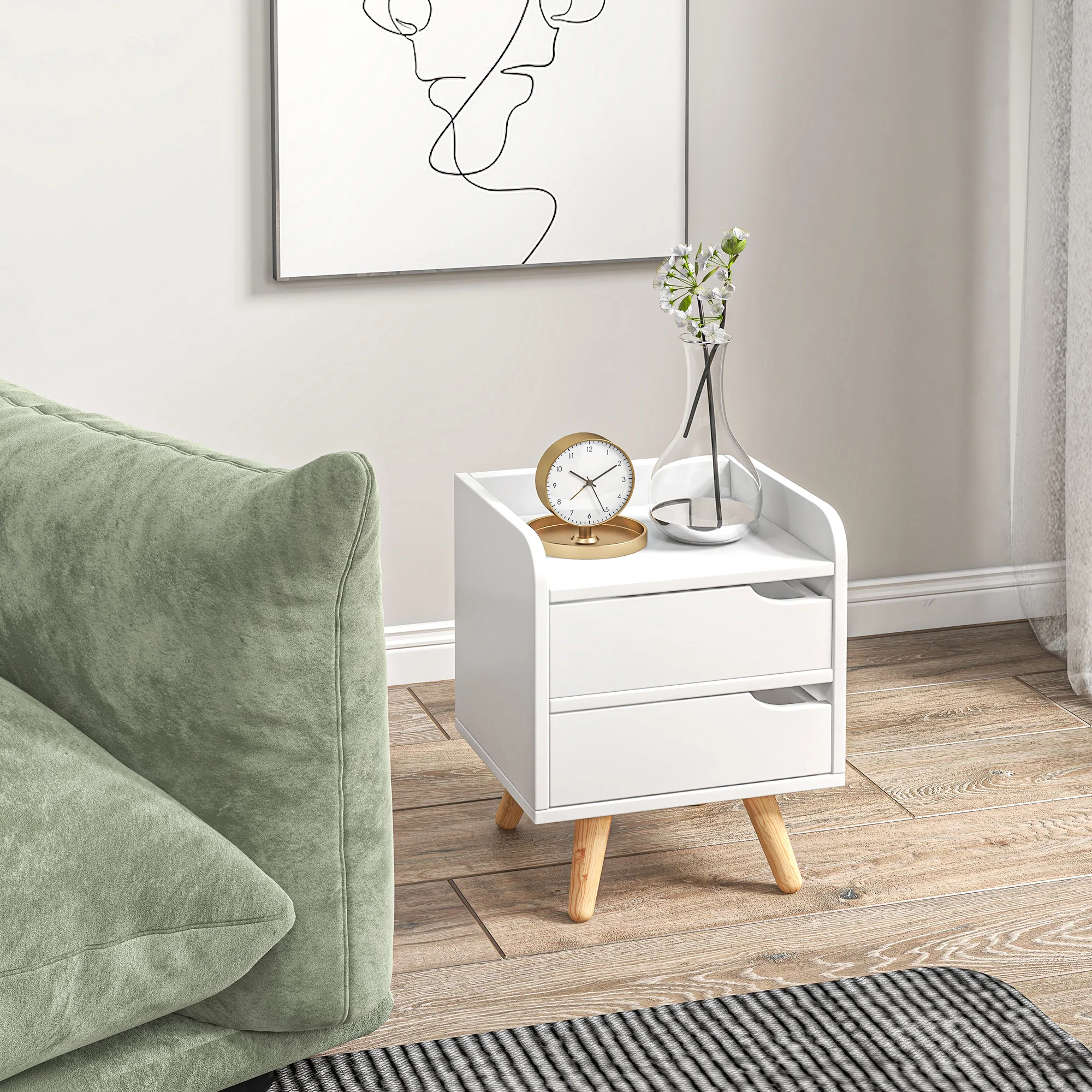 HOMCOM multi-purpose bedside table with 2 drawers spacious raised legs