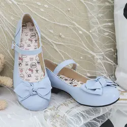 Harajuku Lolita Cute Mary Janes Shoes Women Japanese Style Pure Color Bow Kawaii Sandals Female Round Toe Buckle Casual Shoes