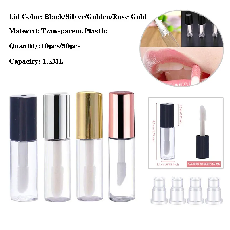 1.2ML Cosmetic Gloss Lip Glaze Brush Containers Makeup Lipstick Balm Refillable Bottle Silver Cover Lipgloss Lip Oil Wand Tube