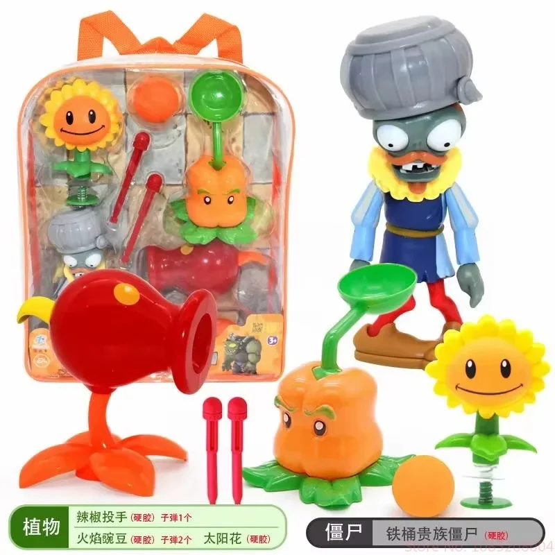 Plantas vs zumbis 2 pvz mochila de armazenamento infantil brinquedos 7 buracos gatling metralhadora ervilha atirador zumbi médico tiro brinquedo presentes