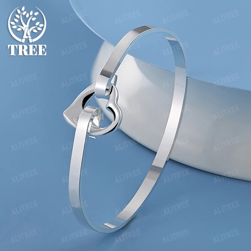 

925 Sterling Silver Heart Adjustable Opening Bangles Women Party Sweet Jewelry Anniversary Gift Valentine's Day Accessories