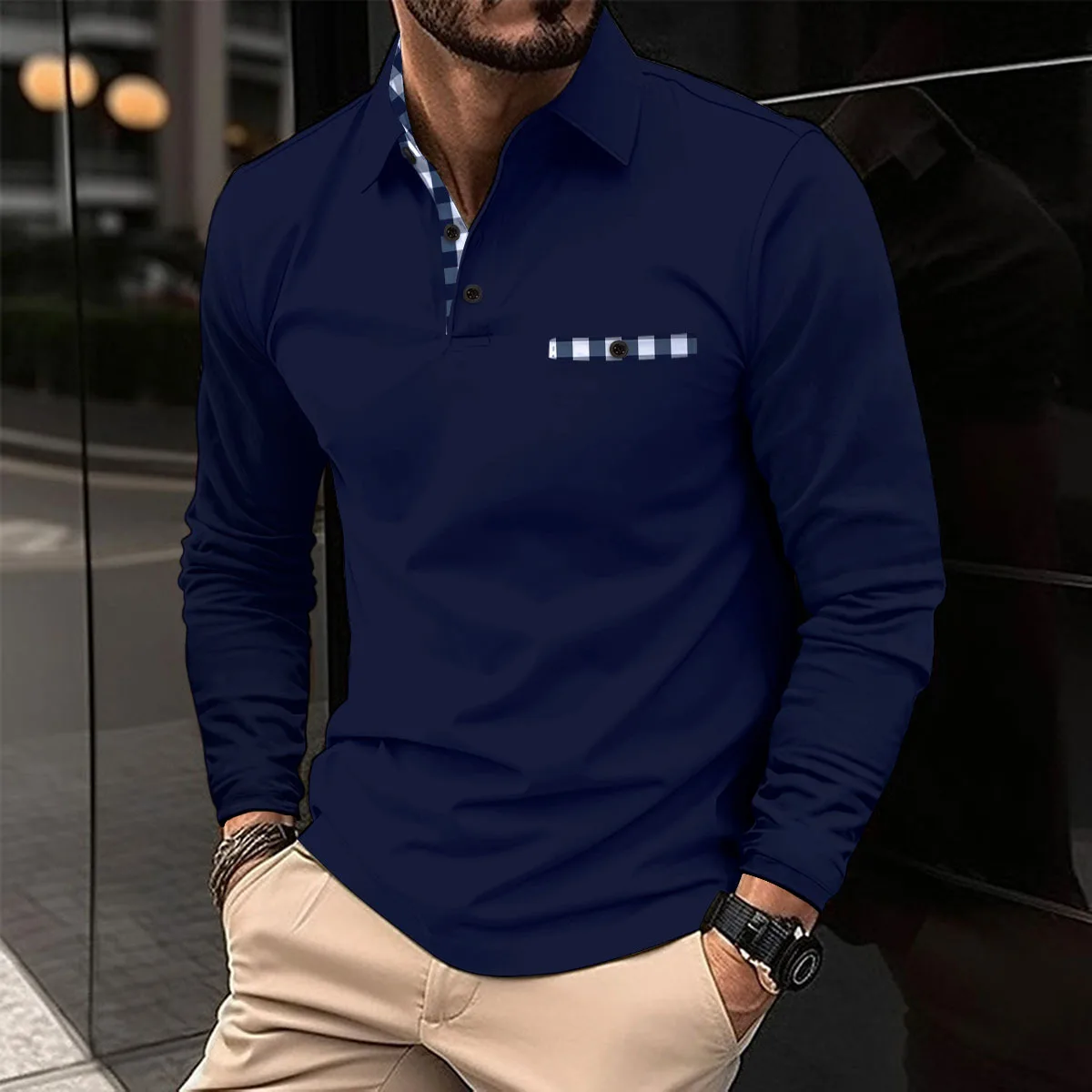 2023 Abbigliamento da uomo autunno di alta qualità allentato manica lunga POLO/uomo colore abbinato risvolto moda casual polo sportiva