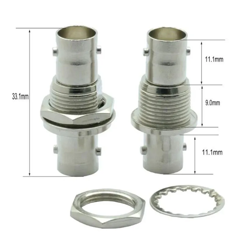 BNC 암-BNC 암 잭 소켓 나사 패널 마운트 패널 섀시 Q9 케이블 구리 어댑터 동축 커넥터, 2 개