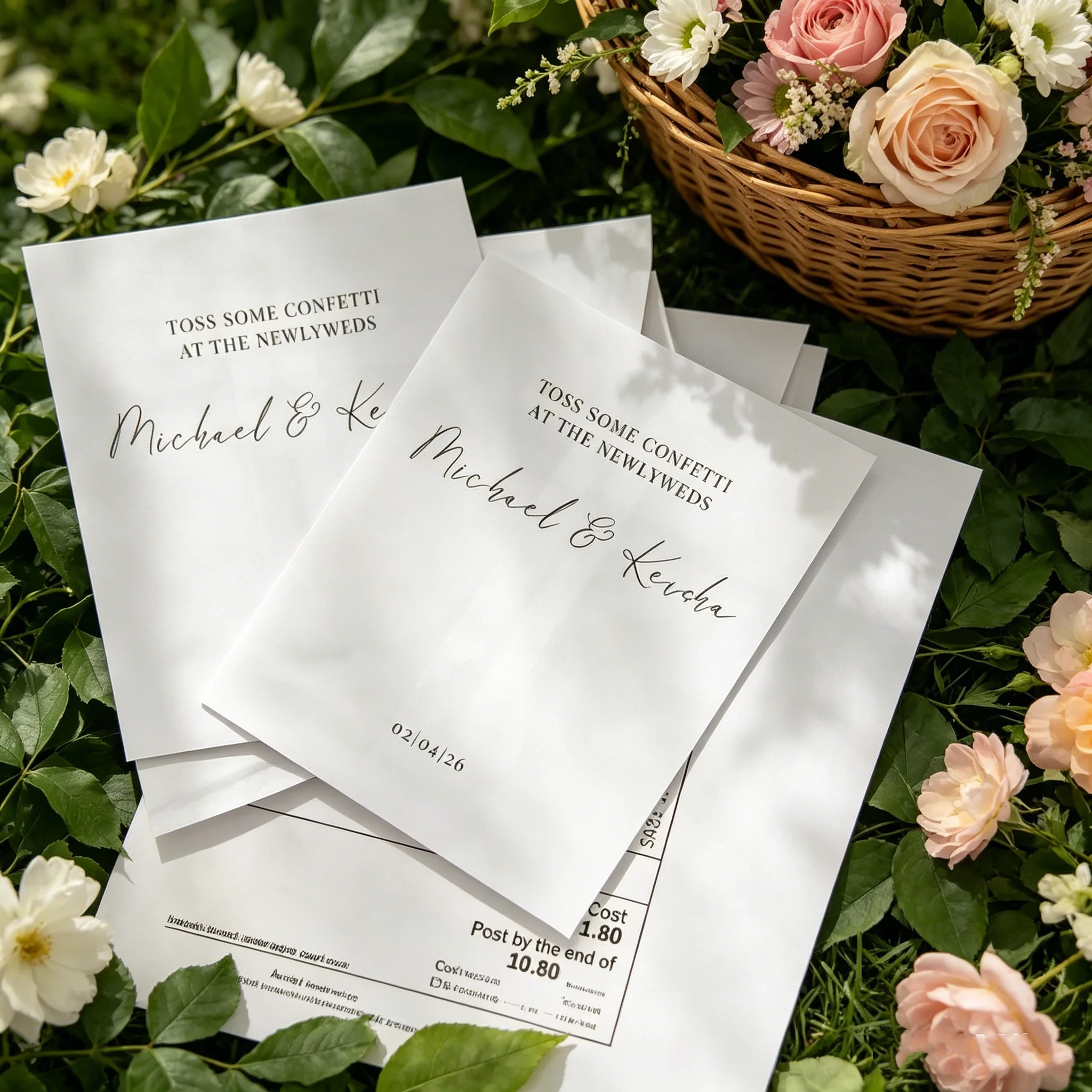 Sobres de Confeti Personalizados con Nombres de Pareja y Fecha de Boda, Bolsas de Confeti Impresas Personalizadas para Lanzar en la Salida de la Boda