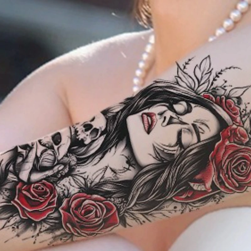 Disposable Waterproof Tattoo Sticker, Large Image Simulation, Forearm Flower Arm Temporary Tattoo Sticker