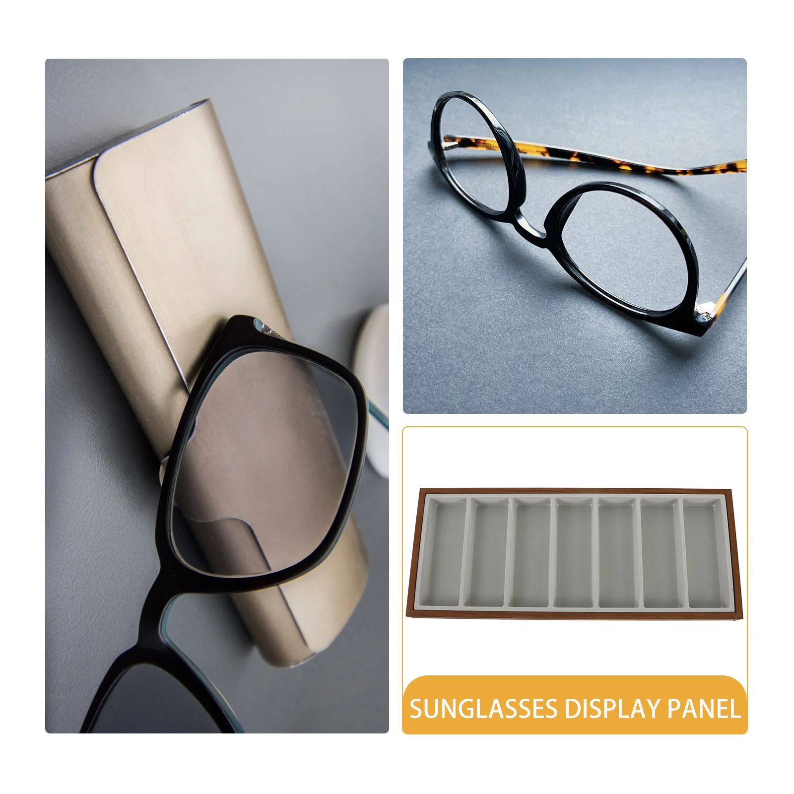 

1Pcs Sunglasses Display Tray Wooden Organizer Gray Cloth Safe Storage Home Shop Sunglasses Holder Jewelry Watch Case 7 Grid Wood