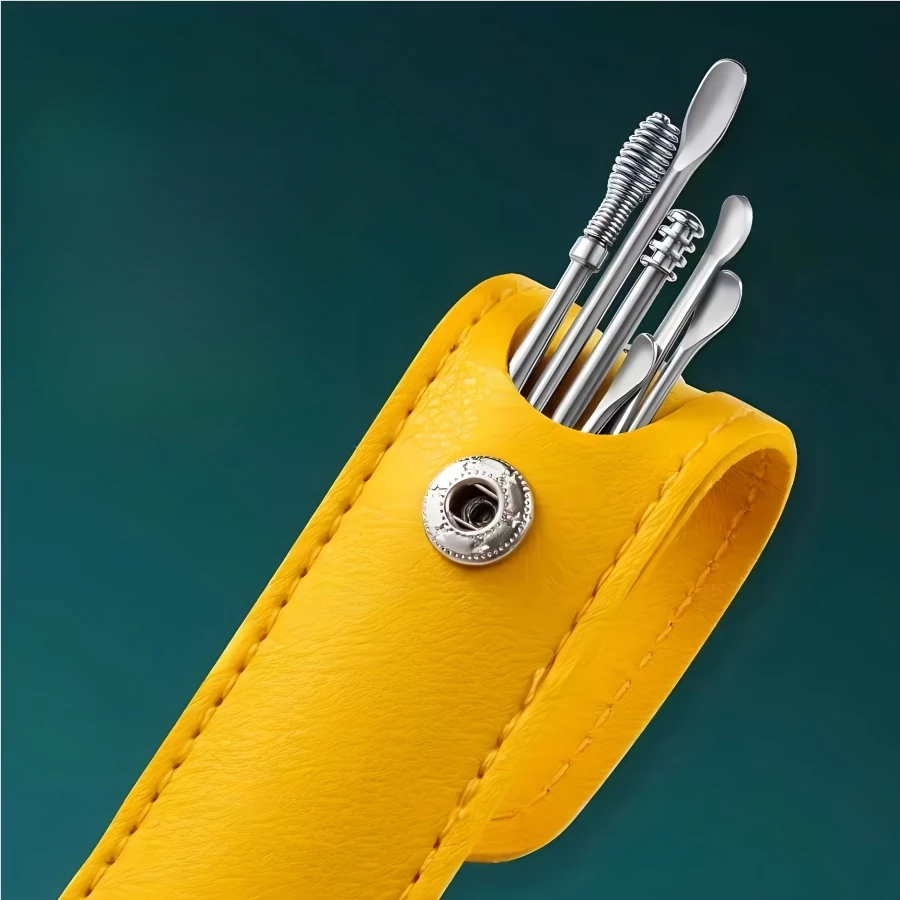 6 Pcs Ear Pick Earwax Removal Kit Stainless Steel Ear Cleansing Tool Set Ear Curette Ear Wax Remover Tool with Leather Sheath image 4