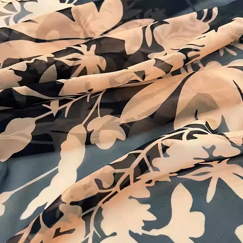 

Plant and Flower Printed Thin Chiffon Fabric For Dress/Blouse Telas Para Costura Tissus DIY Cloth Sewing Material